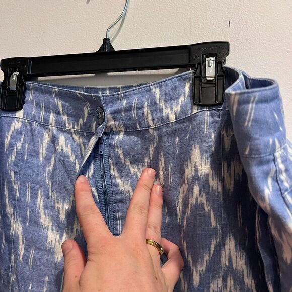 Chico's Blue White Linen Chino Pants Sz 14 2.5 Wide Leg Ikat Beach Boho Womens - Picture 7 of 12